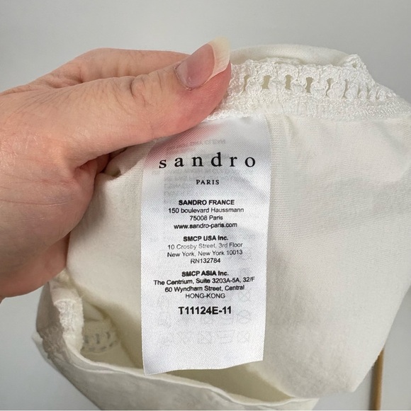 Sandro Paris White Short Sleeve Lace Cutout Blouse - Picture 4 of 6